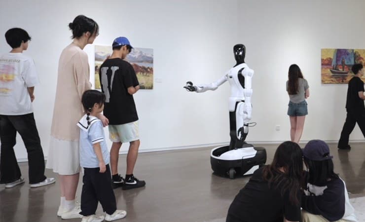 Humanoider Roboter bei einer Vorführung vor Besuchern (Quelle: AgiBot)