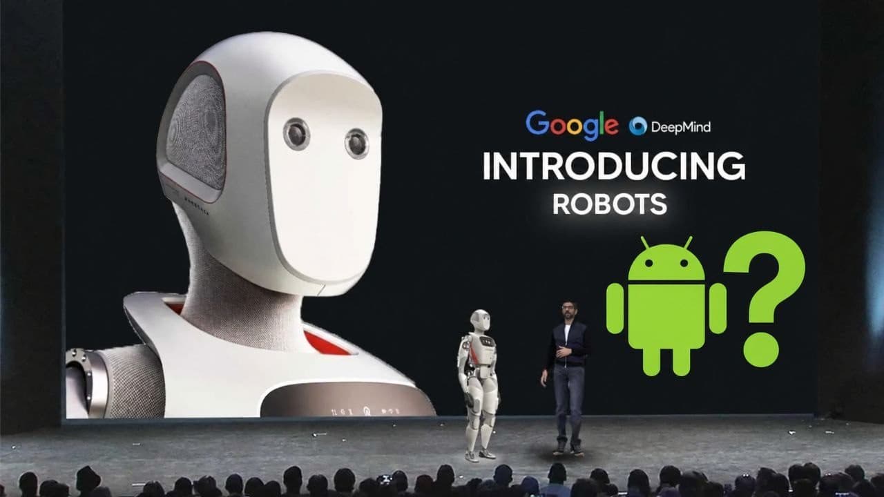 Redaktionelles Symbolbild zu Google DeepMind und Robotik mit Android-Symbol; keine reale Google-Ankündigung