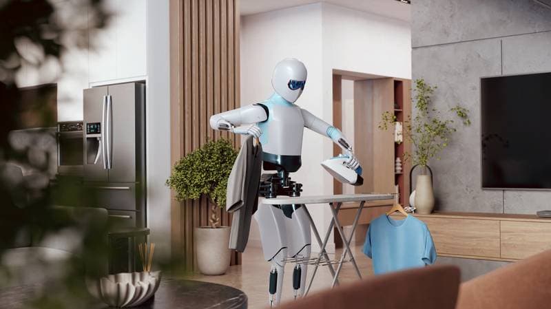 Humanoider Roboter bügelt in einer Wohnung (Symbolbild, Quelle: Humanoid Guide)
