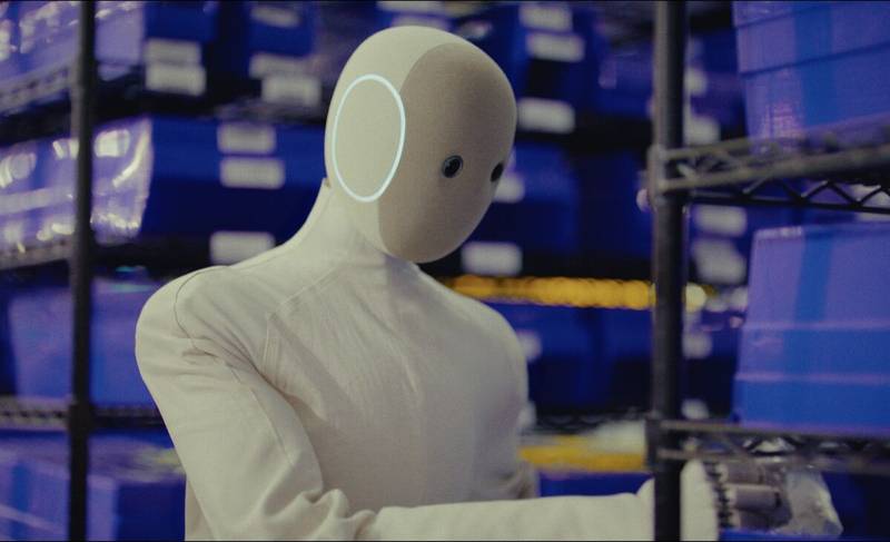 NEO im Lager: Der Humanoide von 1X ist für Haushalte und einfache Logistikaufgaben gedacht. Quelle: 1X