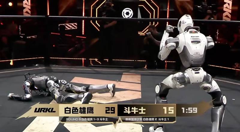 Kampf zweier Humanoide in der Arena: Am Ende entscheidet die Steuerung, nicht die Mechanik Quelle: Humanoid Robotics Tec