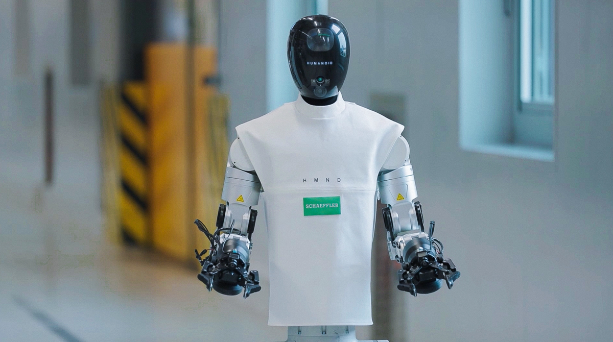 HMND 01 mit Schaeffler-Logo: Der Zulieferer will bis 2032 eine vierstellige Zahl der Roboter einsetzen Quelle: Humanoid/
