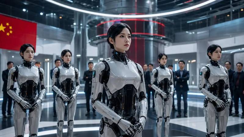 Mehrere U1-Humanoide bei einer Vorstellung in China Quelle: Humanoid.guide